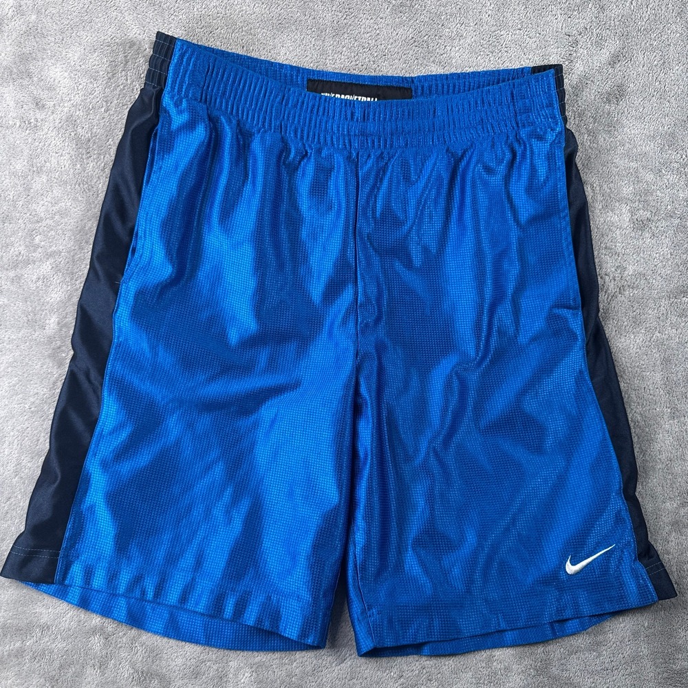 Nike Basketball Shorts Mens Medium Blue Black Swoosh Athletic Gym Trunks